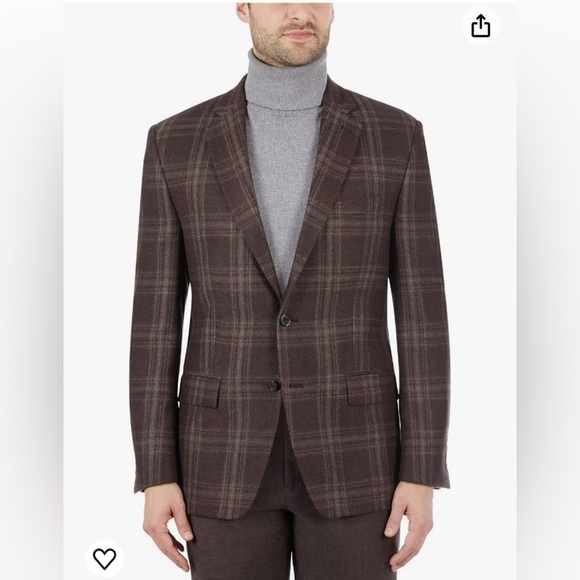 Ralph Lauren Mens Wool Blend Plaid Sport Coat 46 L Brown Blazer